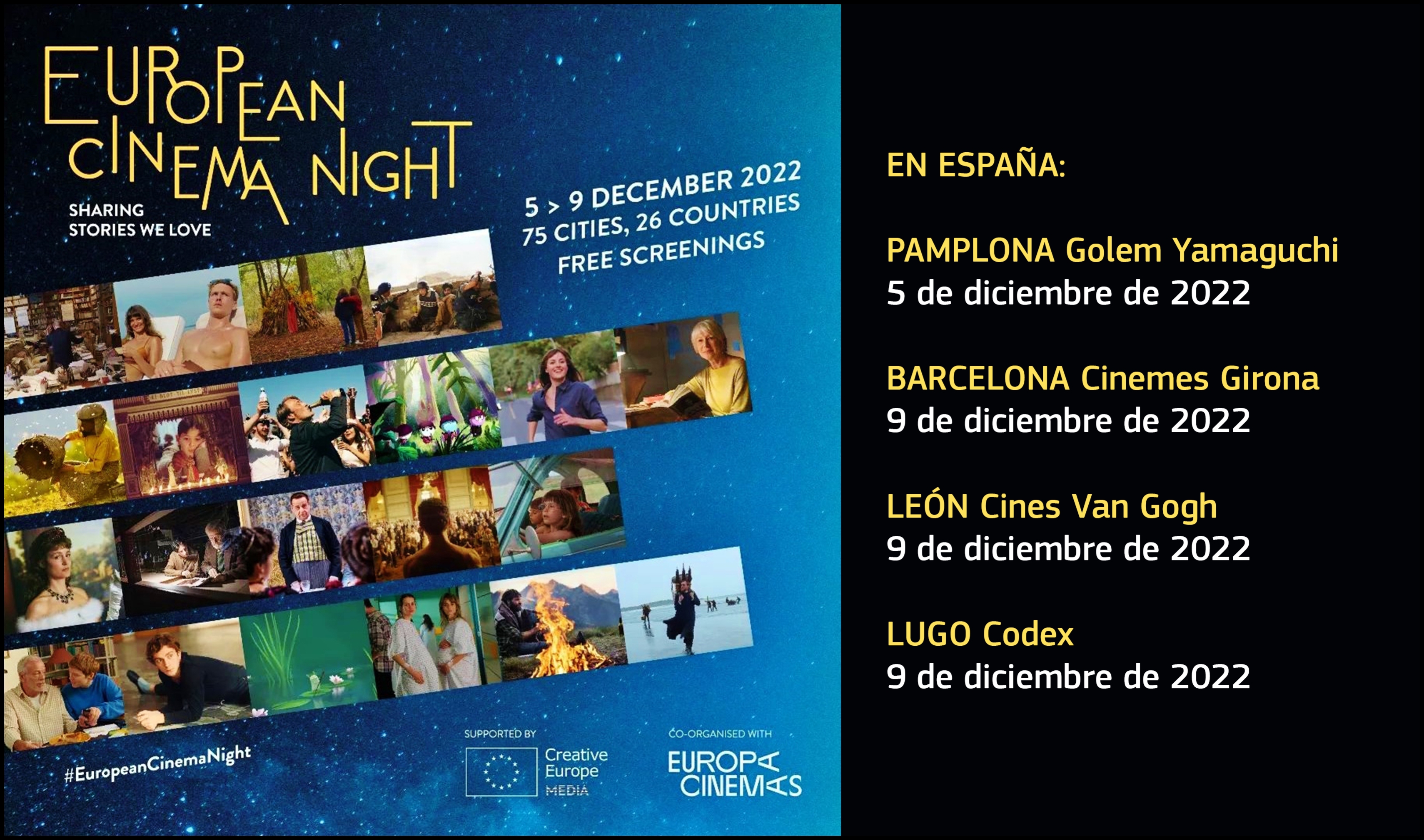 EUROPEAN CINEMA NIGHT 2022: Ciudades españolas y películas europeas en esta edición
